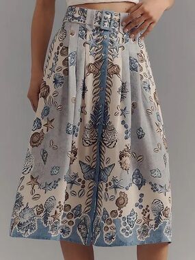 Ranna Gill Seashell Belted Midi Skirt | Coastal Resort XL NWOT